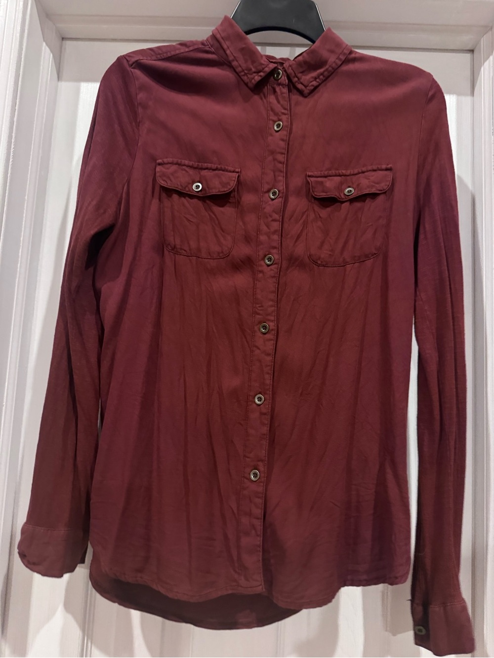 Womens Button-Up Shirt - Burgundy Long Sleeve
